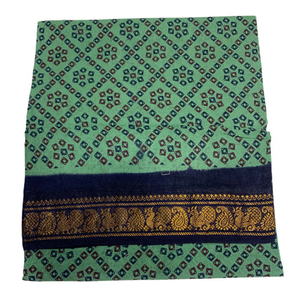 Chettinad Sungudi Cotton Pista Green Colour with Navy Blue Border