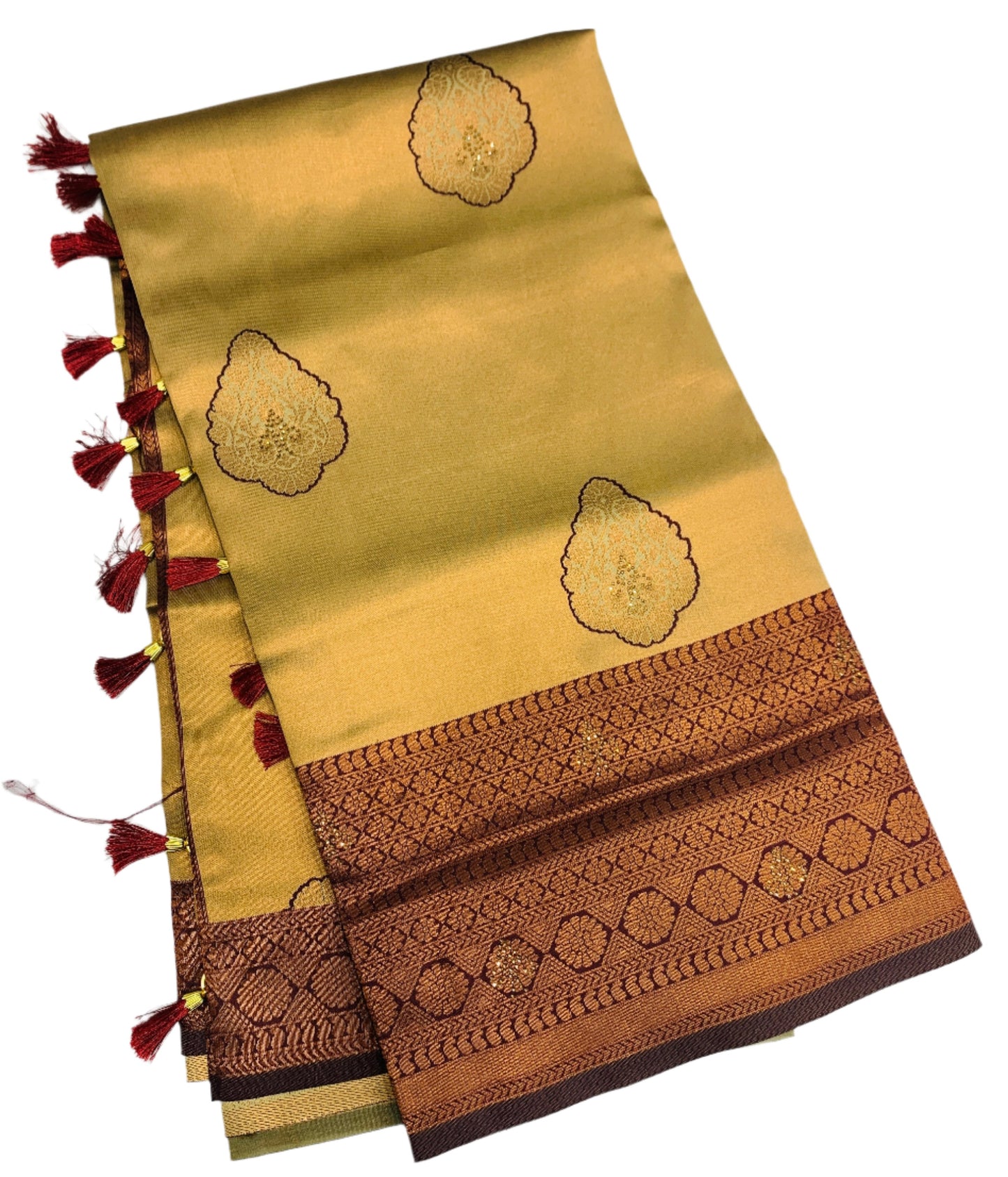 Art Silk Saree Sandal  Shade with Brown Border