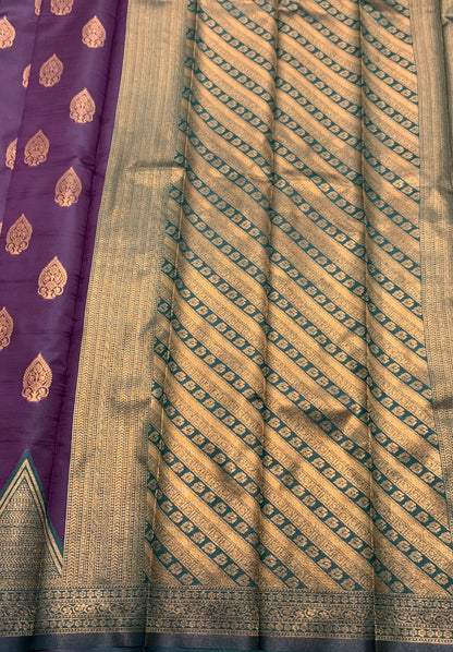 Magenta Colour Art Silk Saree with Green Border