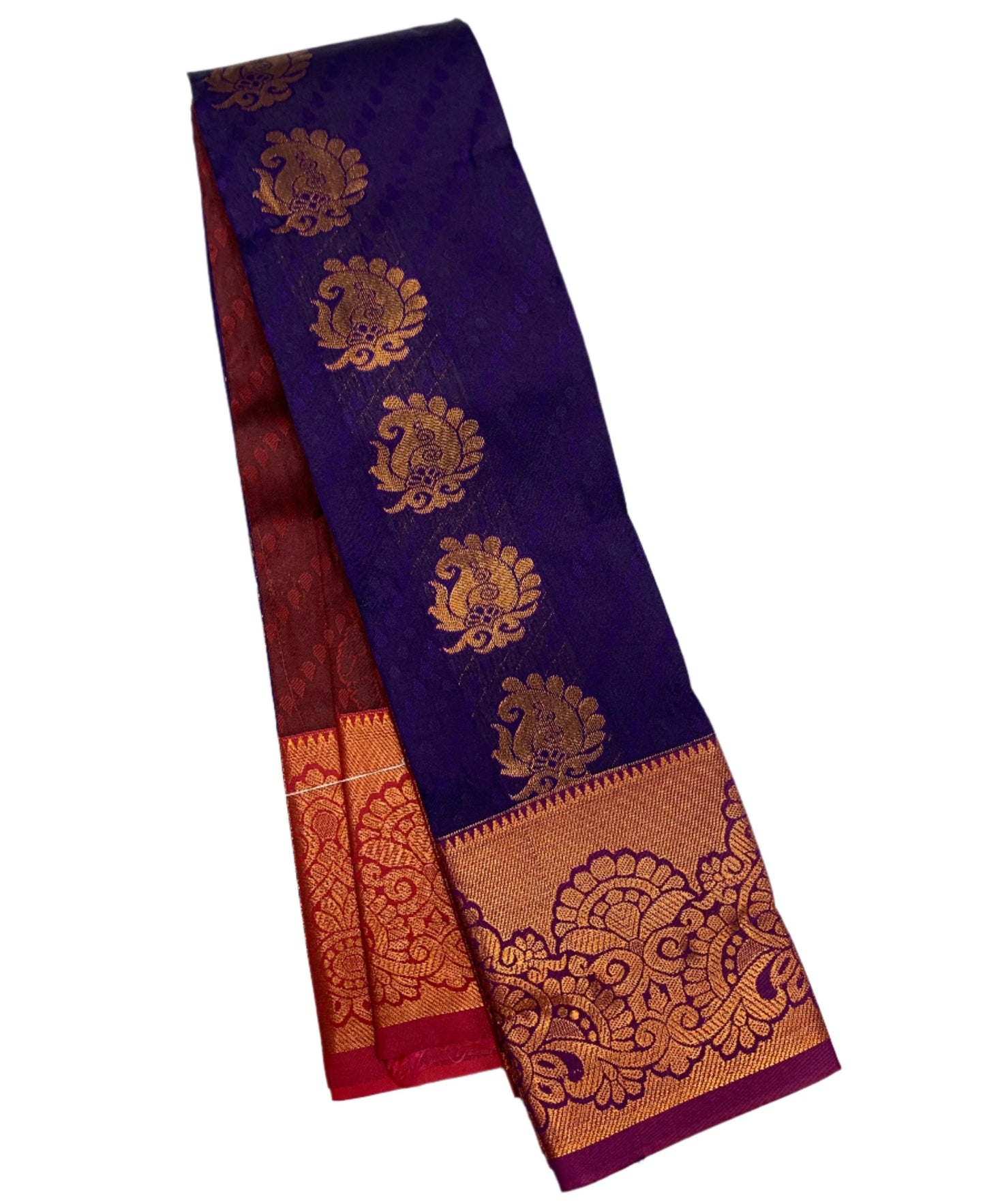 Vegan Silk Saree Violet Colour with Copper and Purple Border