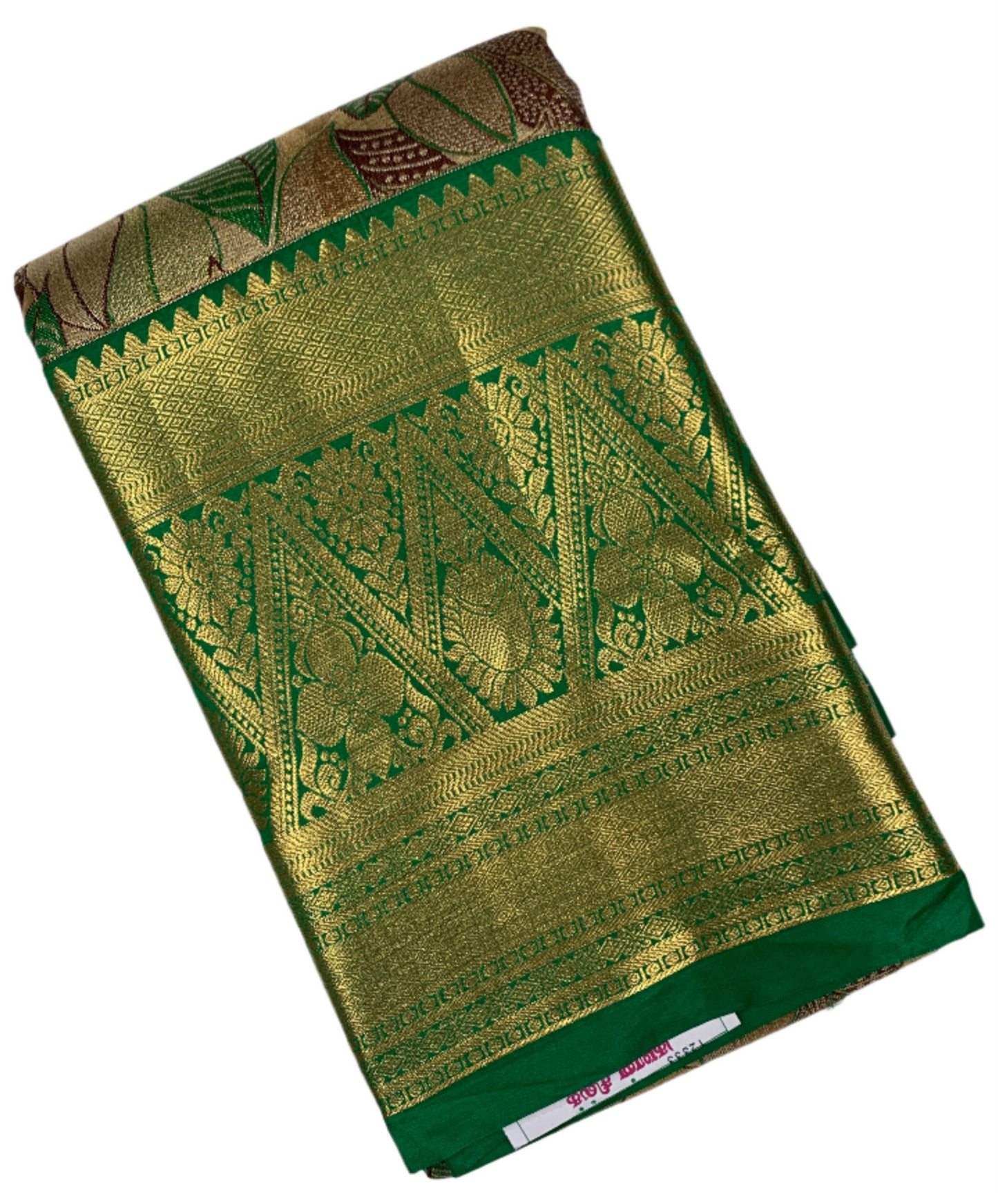 Brown & Green Leaf Soft Kanchi Tissue Pattu Saree with Green Border