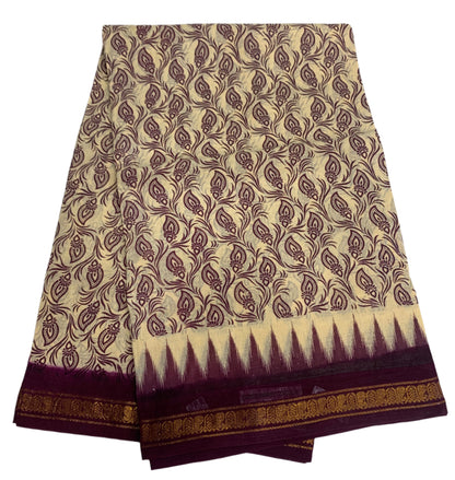 Chettinad Sungudi Cotton Tussar Colour with Brown Border