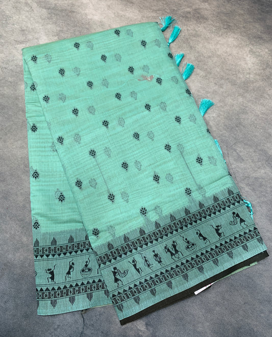 Banaras Katan Saree Sapphire Colour with Katan Work Border