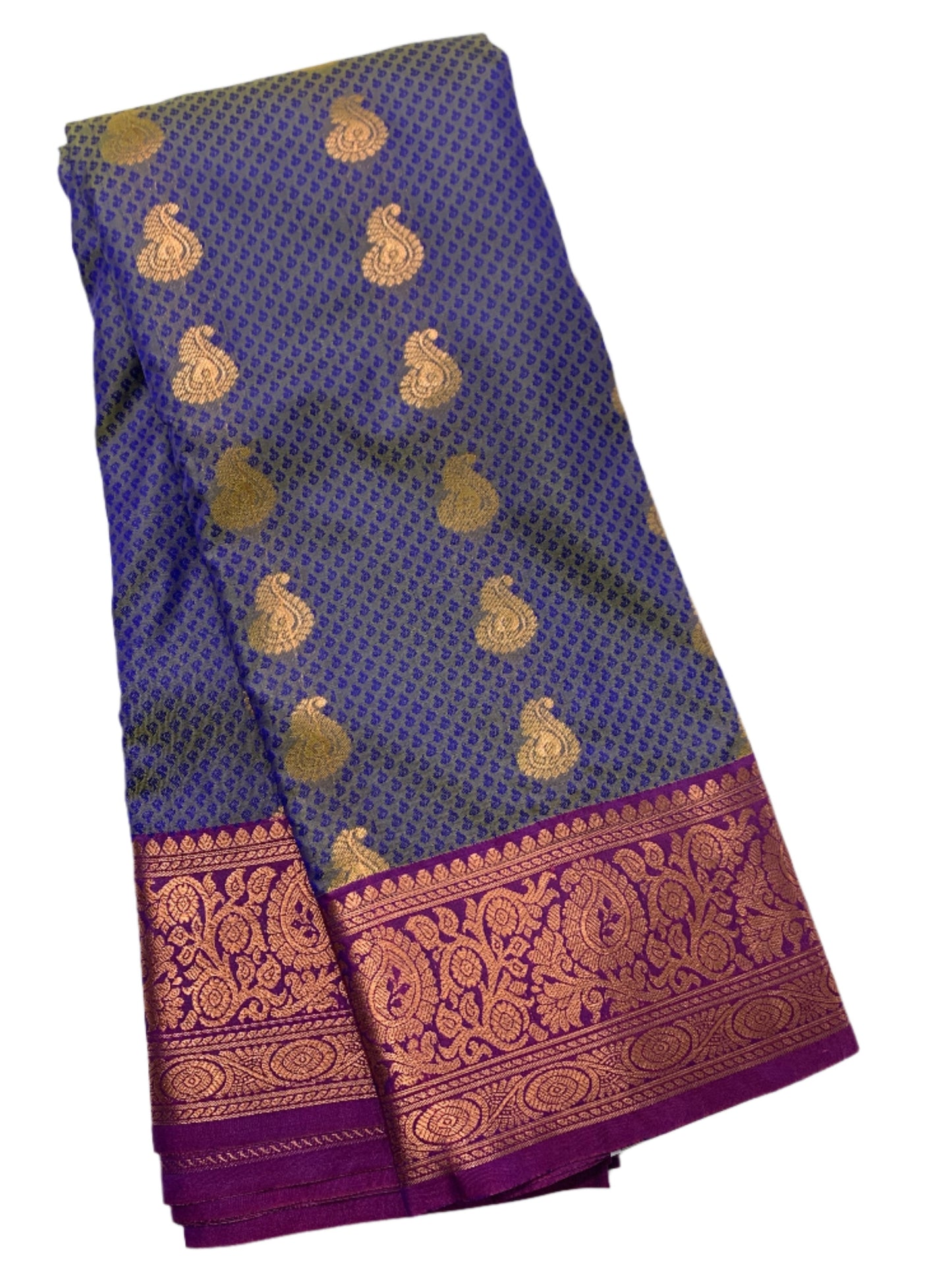 Vegan Silk Saree Blue shade with Magenta Border