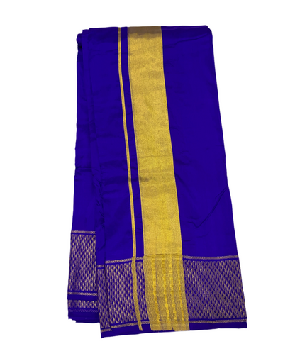 9X5 Pure Silk Dhoti Blue Colour Medium Border