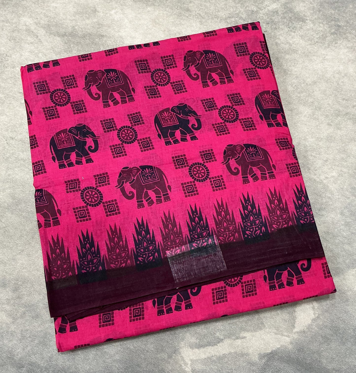 Chettinad Sungudi Cotton Pink Colour with Dark Brown Colour Border