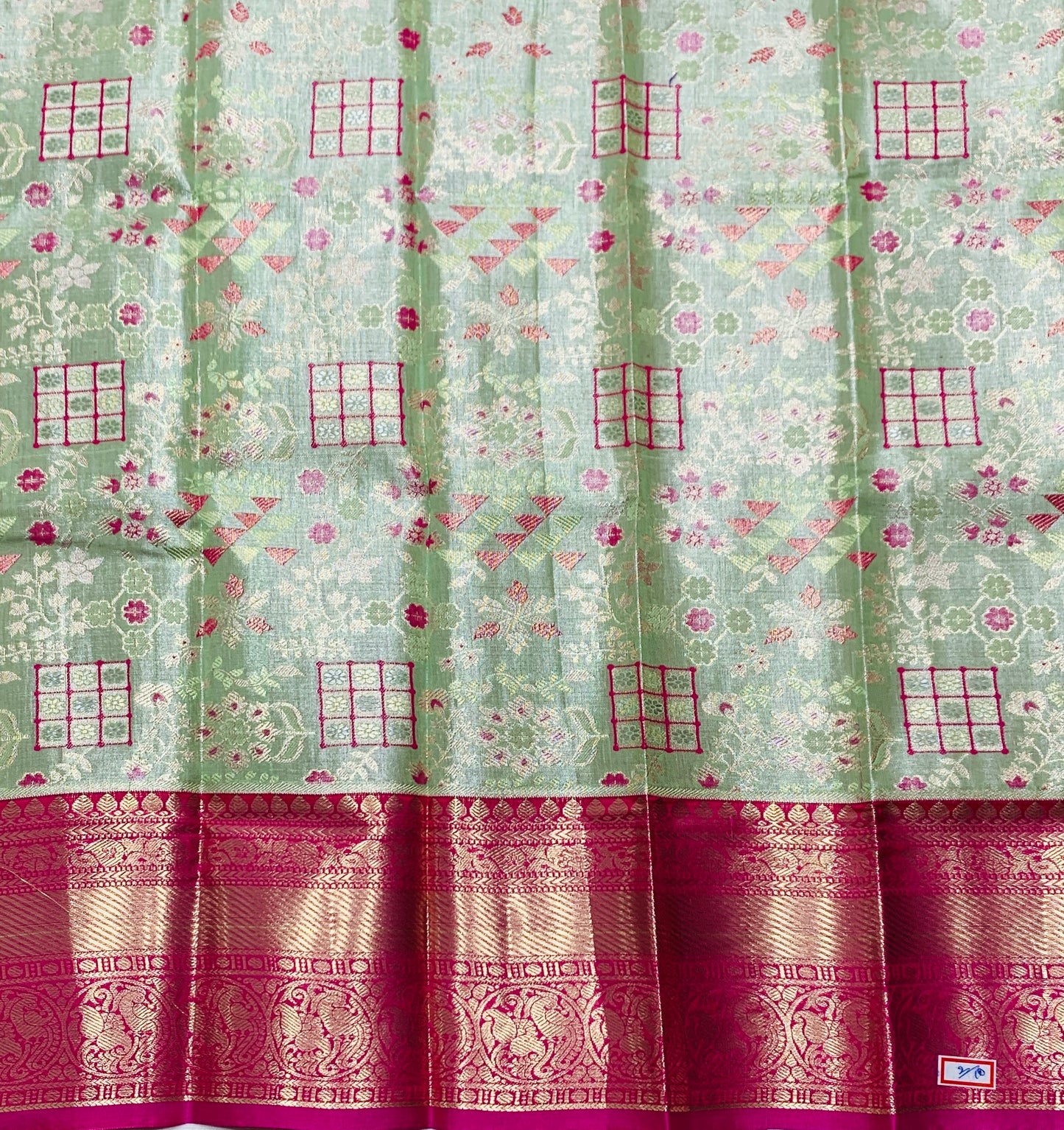 Light Pista Green Shade Vegan Silk Kids Pattu Pavadai with Contrast Border for Newborn to 2 Years