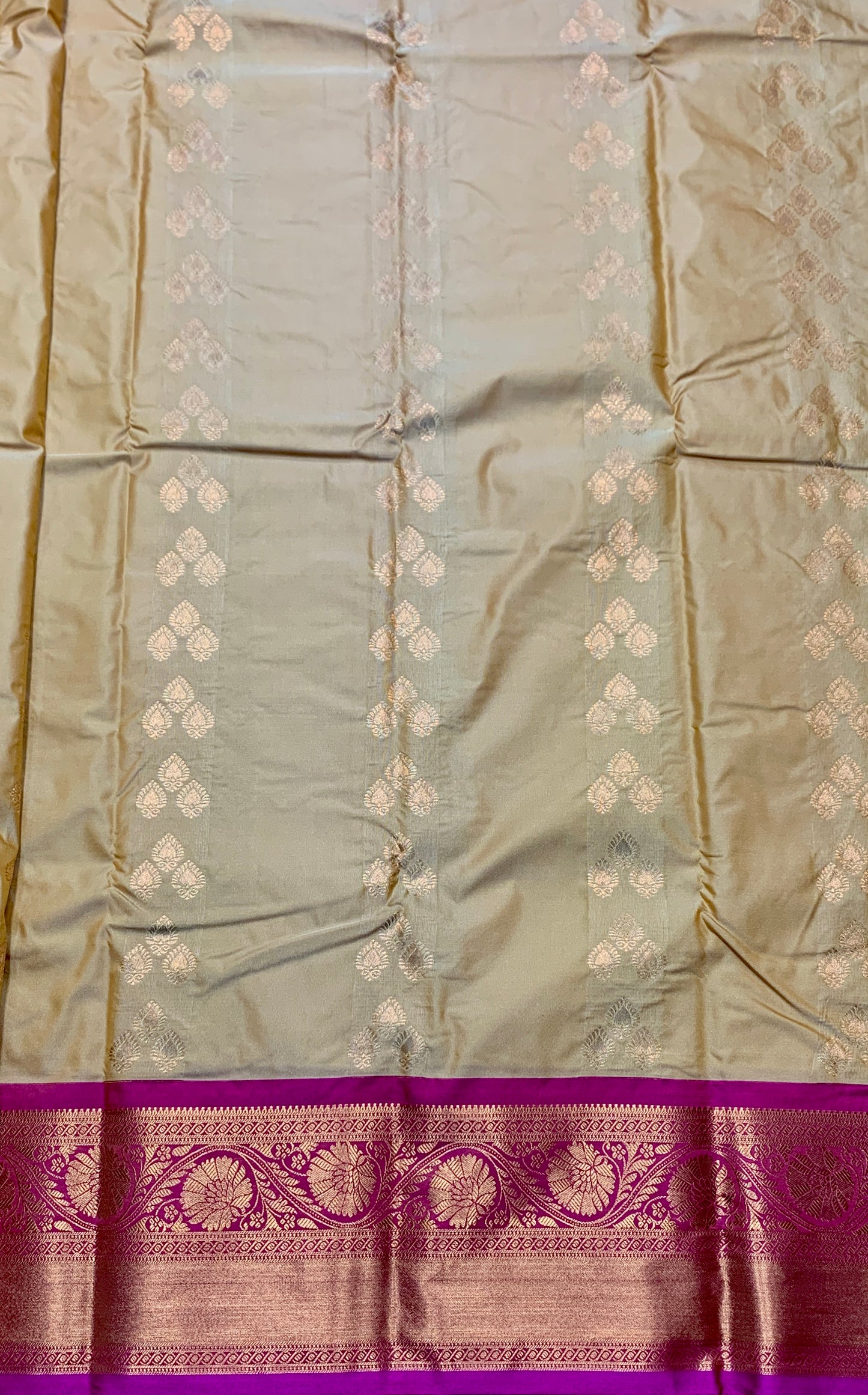 Soft Silk Casual Saree Golden Colour with Pink Colour Border