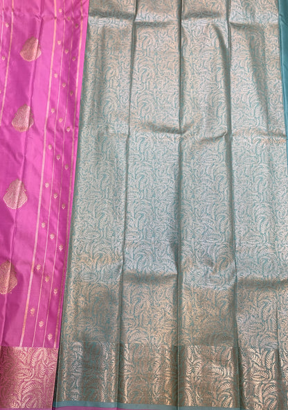 Soft Silk Casual Saree Baby Pink with Sliver Zari Border