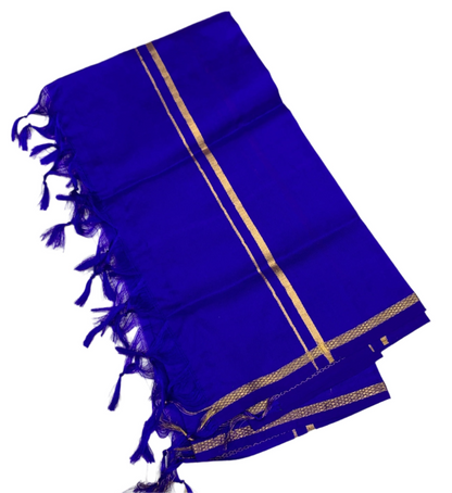 Silk Pooja Towel Ink Blue Colour