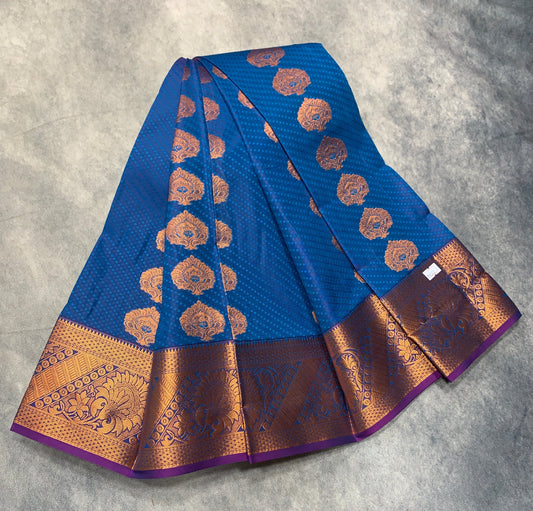 Vegan Silk Saree Blue Colour Saree with Copper Border