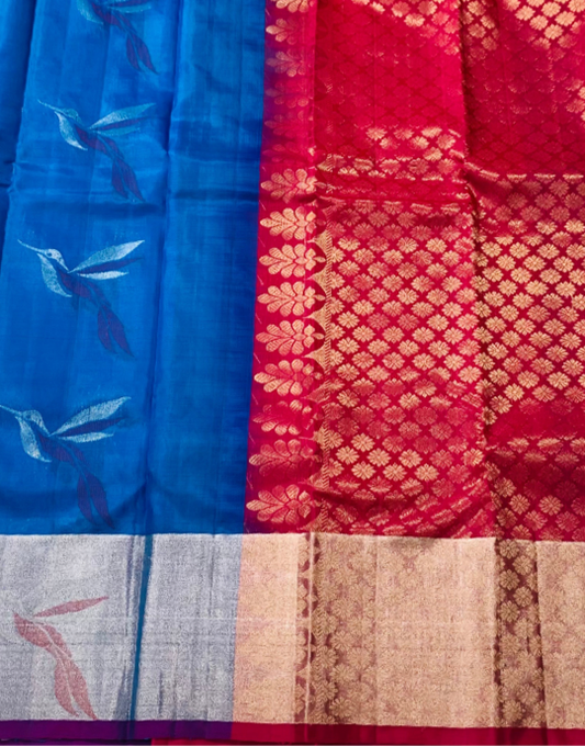 Pure Kachipuram Silk Saree Sky Blue Colour