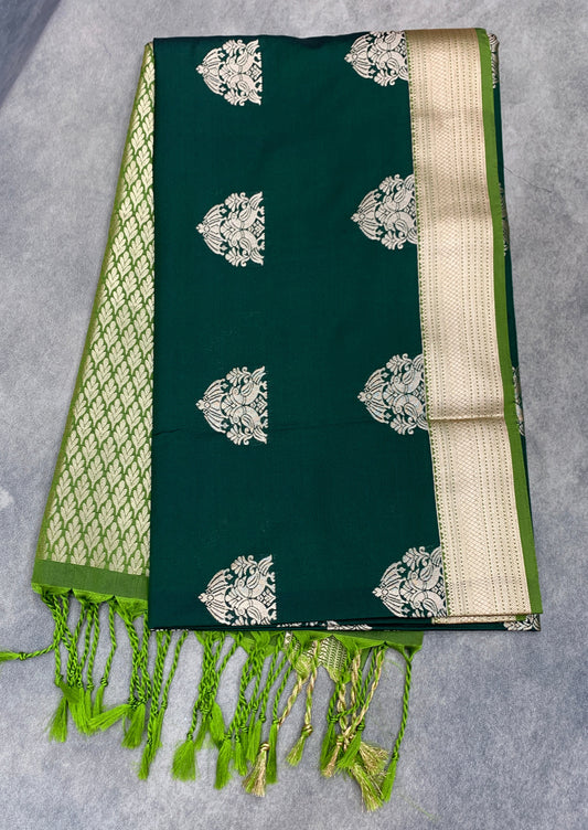 Art Silk Saree Green Colour with Olive Green Colour Border