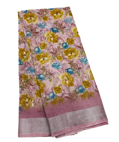 Jute Cotton Saree Onion Pink Shade with Thread Border