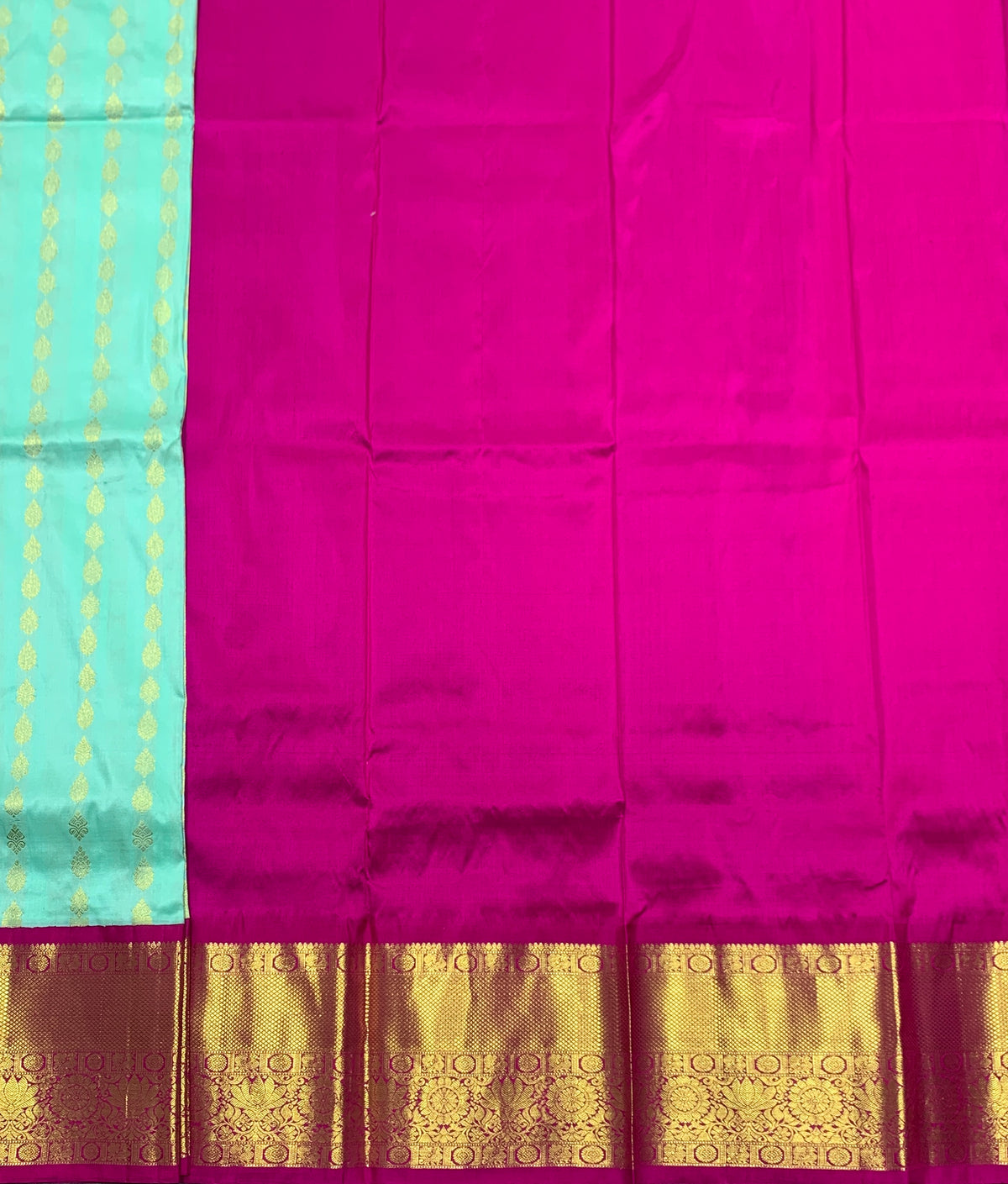 Sapphire Shade Pure Kanchipuram Kids Pattu Pavadai with Contrast Border for age 5 to 10