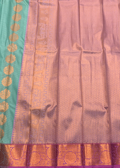 Vegan Silk Saree Light Sapphire Colour Saree with Copper Border
