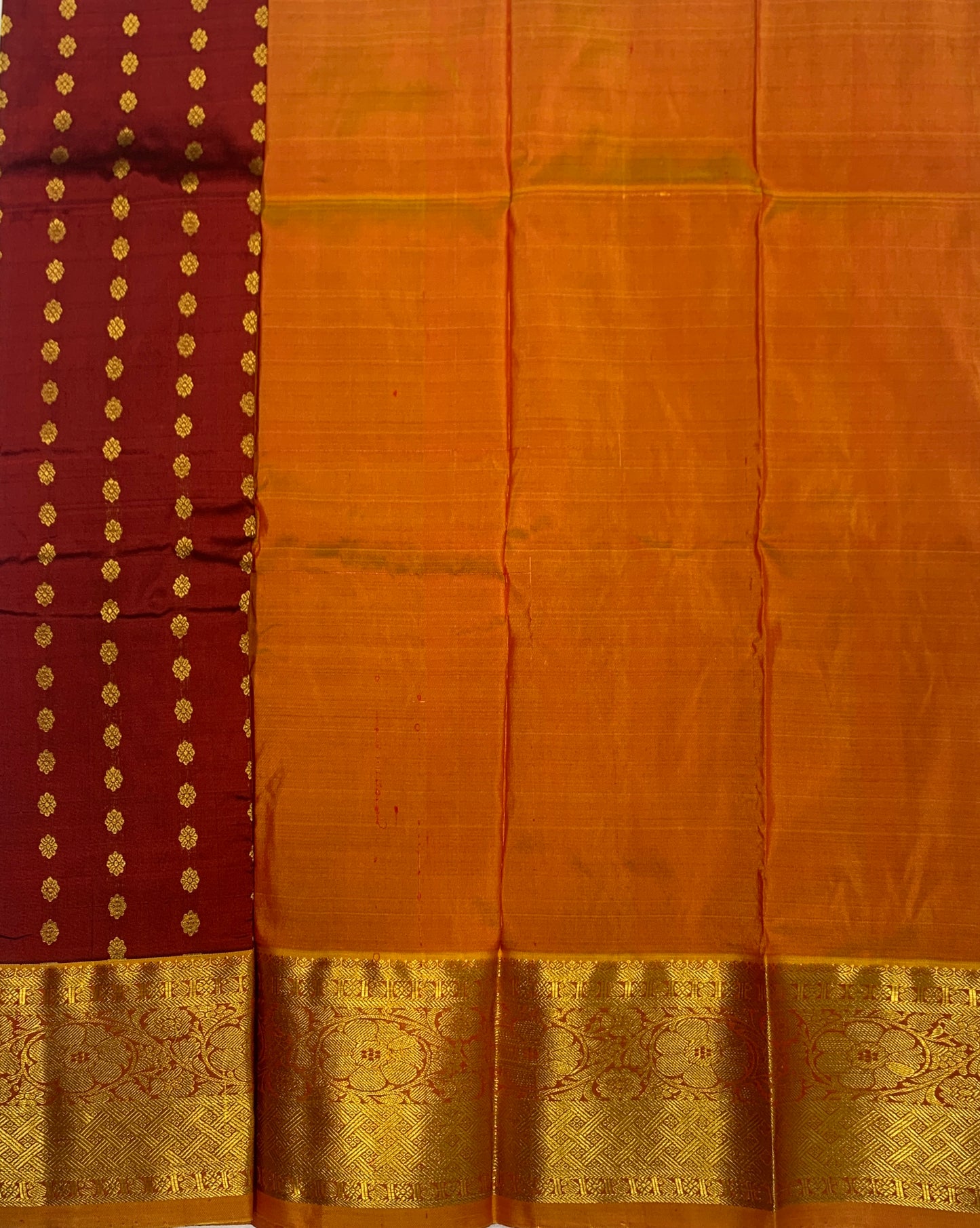 Maroon shade Pure kanchipuram Kids Pattu Pavadai with contrast border for newborn to 2 Years