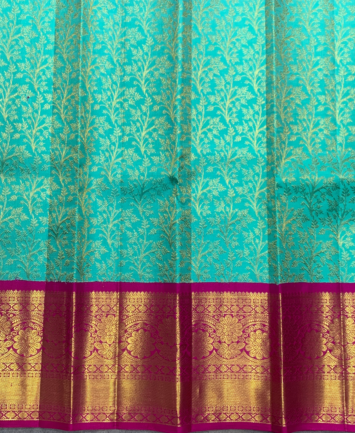 Sapphire Shade Pure Kanchipuram Kids Pattu Pavadai with Contrast Border for Newborn to 2 Years