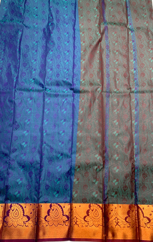 Synthetic Cotton Saree Blue Shade with Copper Zari Border