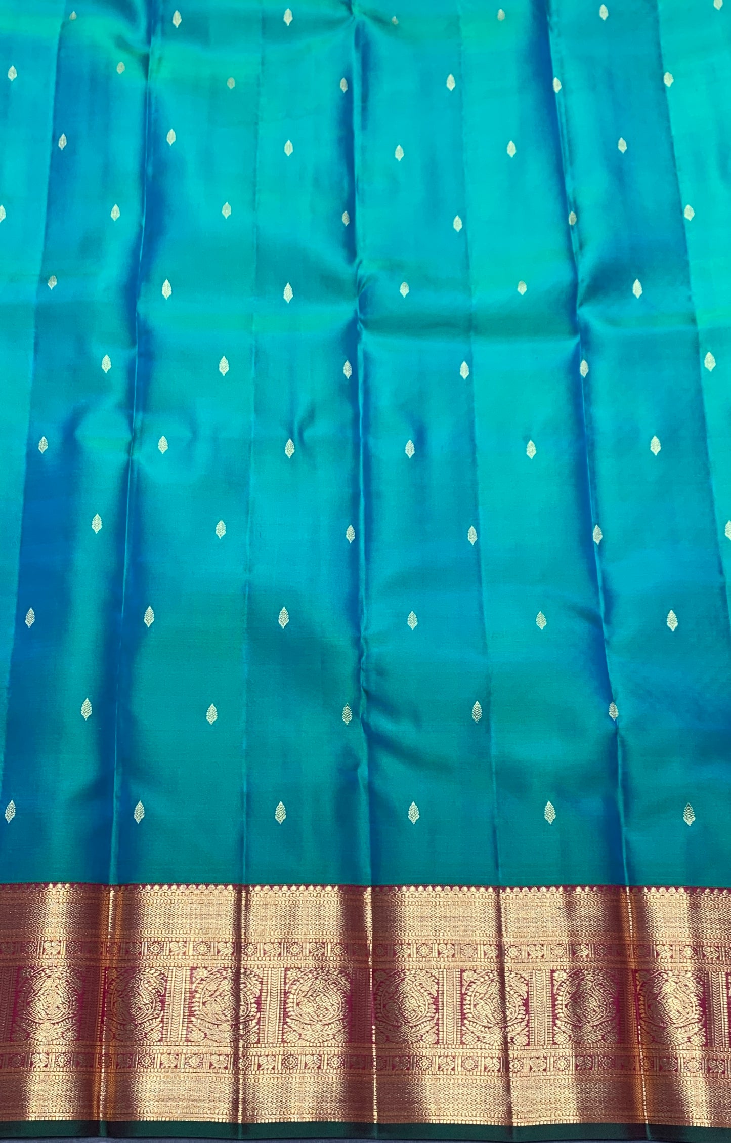 Pure Kanchipuram Silk Sapphire Colour with Red and Golden Zari Border