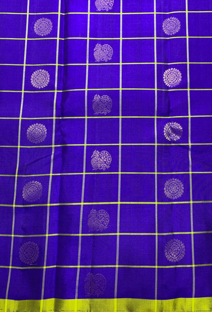 Pure Kanchipuram Silk Saree Blue Colour with BorderLess