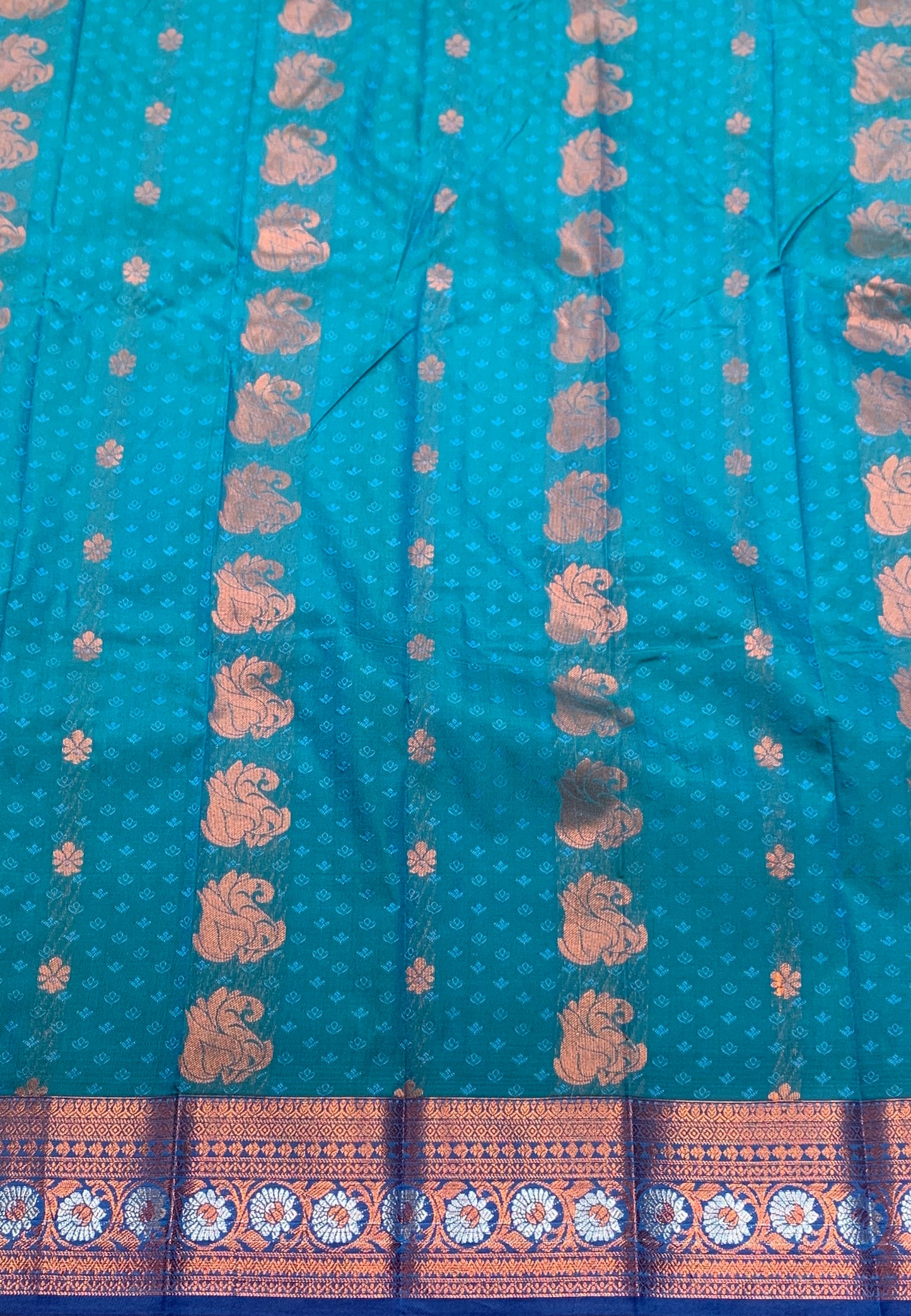 Vegan Silk Saree Sky Blue Colour Saree with Copper Border