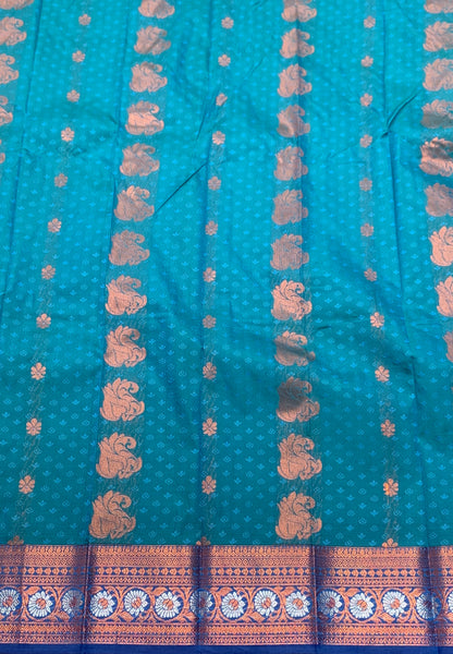 Vegan Silk Saree Sky Blue Colour Saree with Copper Border