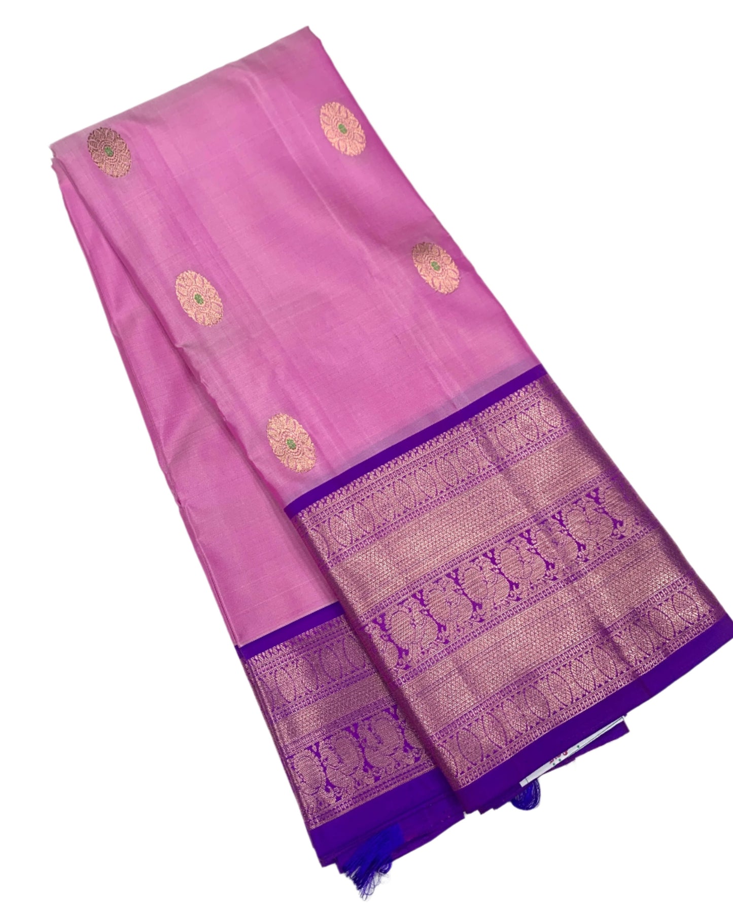 Pure Kanchipuram Silk Saree Baby Pink Colour with Blue Border