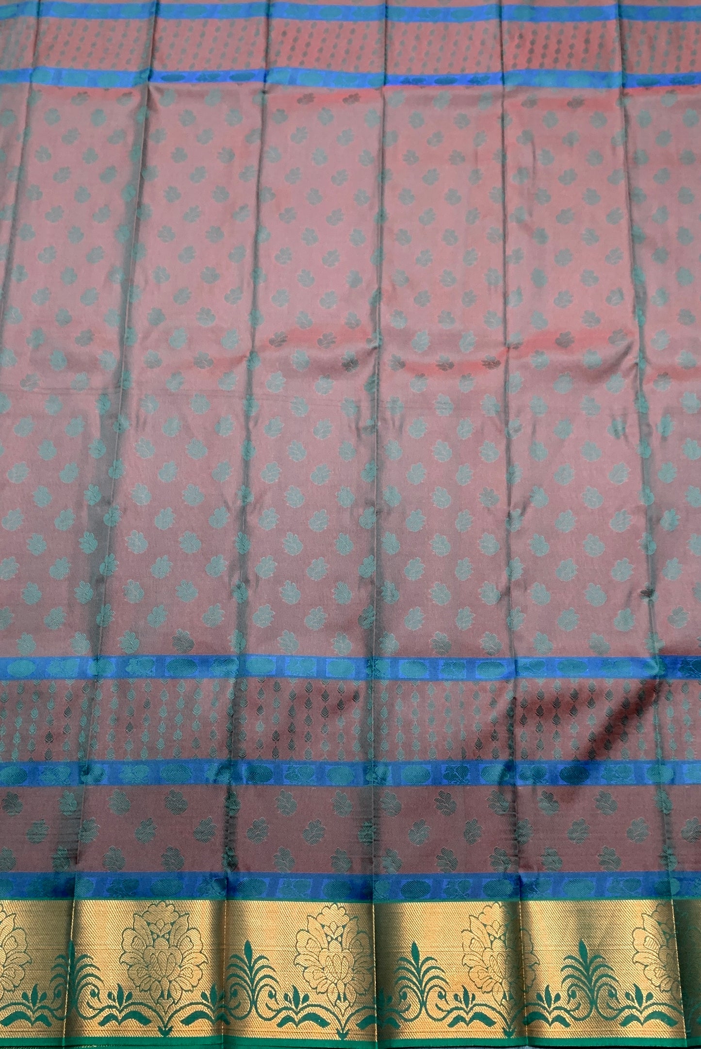 Synthetic Cotton Saree Dark Brown Colour with Golden Floral Design Border