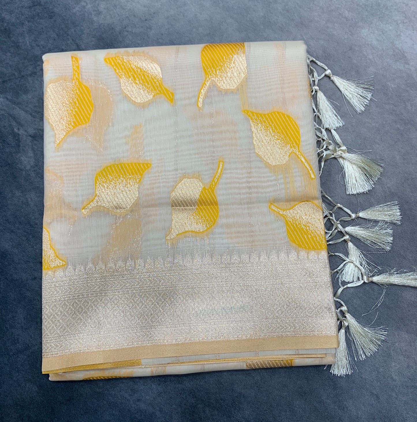 Banaras Katan Saree Off White Colour with Katan Work Border