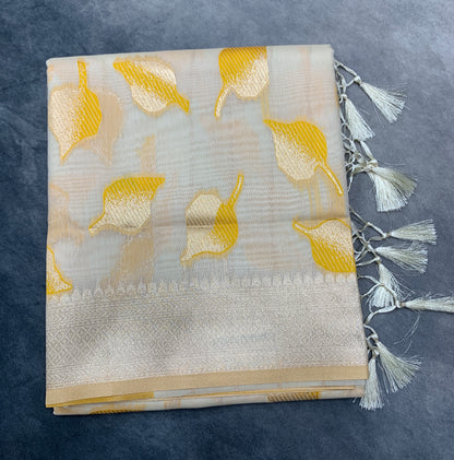 Banaras Katan Saree Off White Colour with Katan Work Border