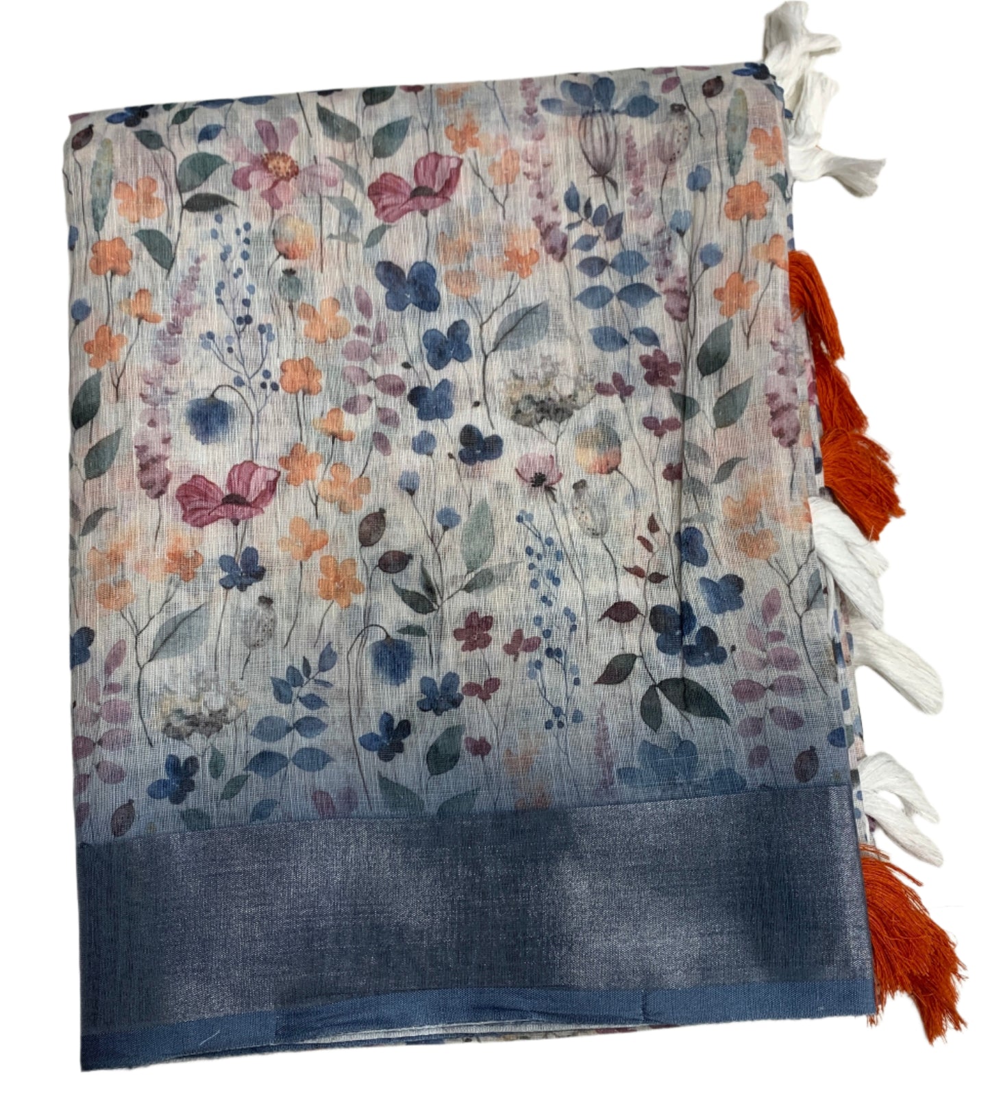 Jute Cotton Saree Ice Blue Colour with Thread Border