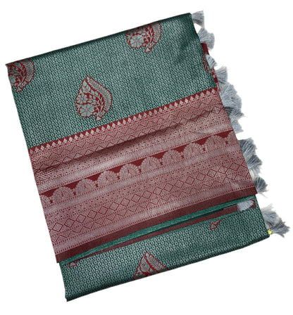 Art Silk Saree Green Colour with Maroon Border