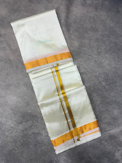 Art Silk Dhoti 8 Mulam Cream Colour Small Border