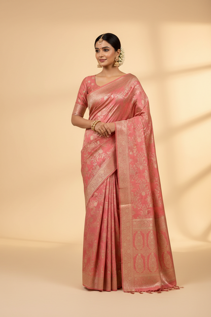 Pure Banaras Silk Saree Pastel Pink Colour with Self Colour Banarasi Border