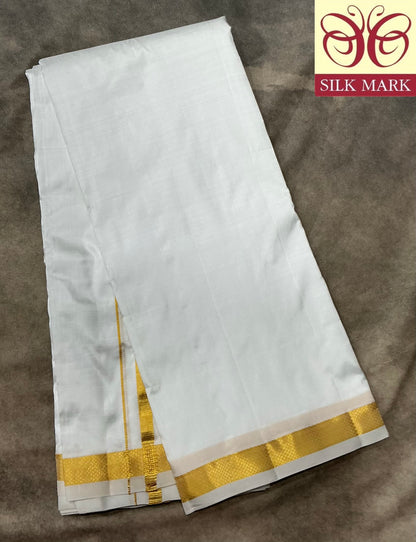 9X5 Pure Silk Dhoti White Colour with Small Border