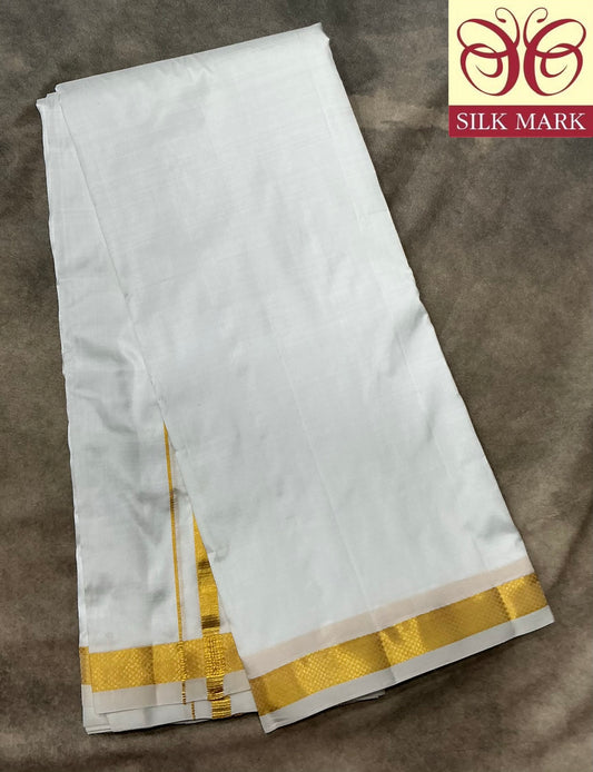 9X5 Pure Silk Dhoti White Colour with Small Border