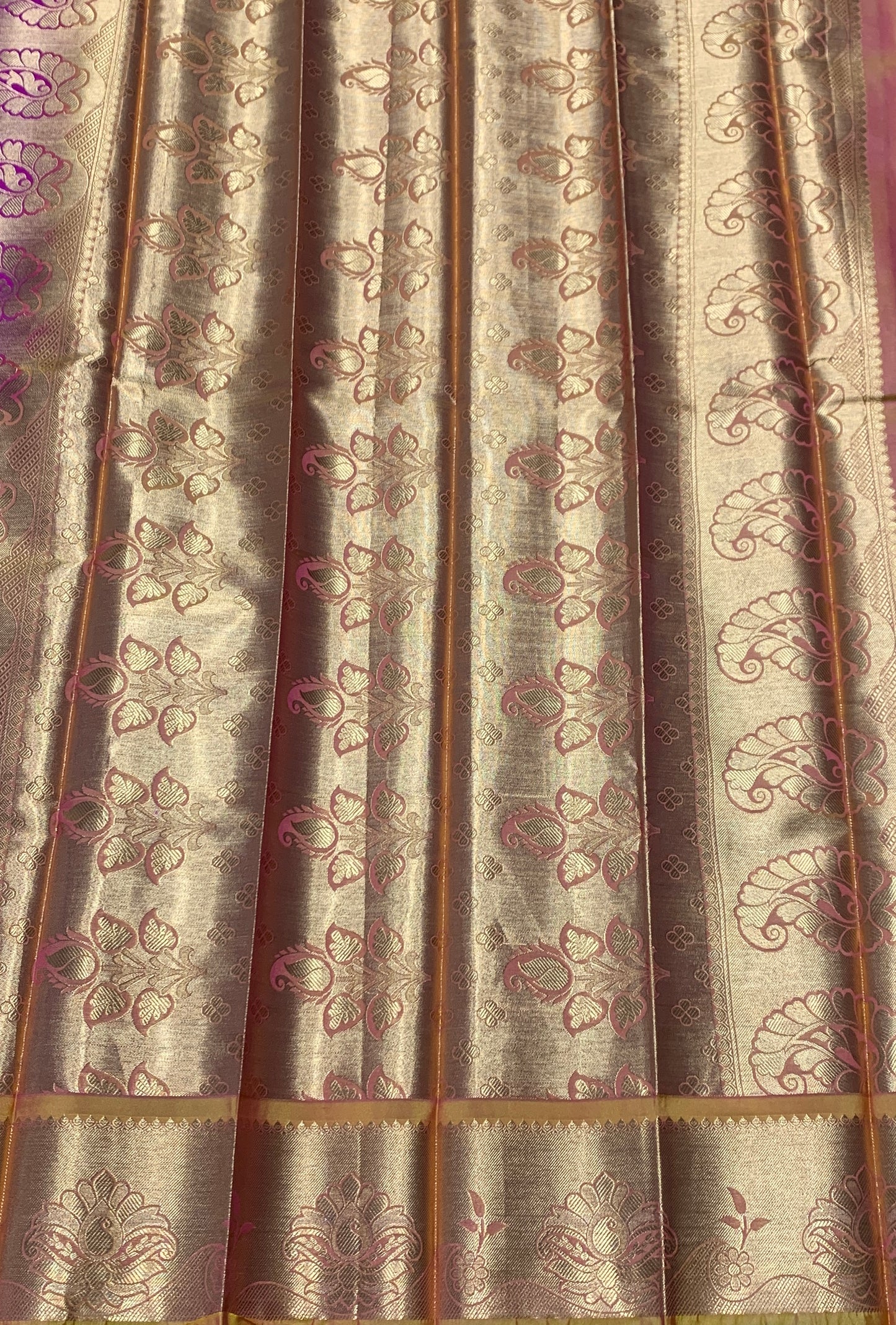 Vegan Silk Saree Pink Colour with Golden Yellow Border