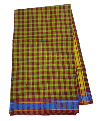 Chettinad Cotton Saree Light Green Shade with Brown Border