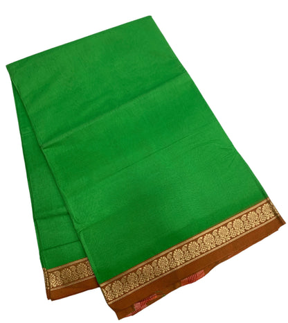 Chettinad Cotton Saree Light Green Colour with Brown Border