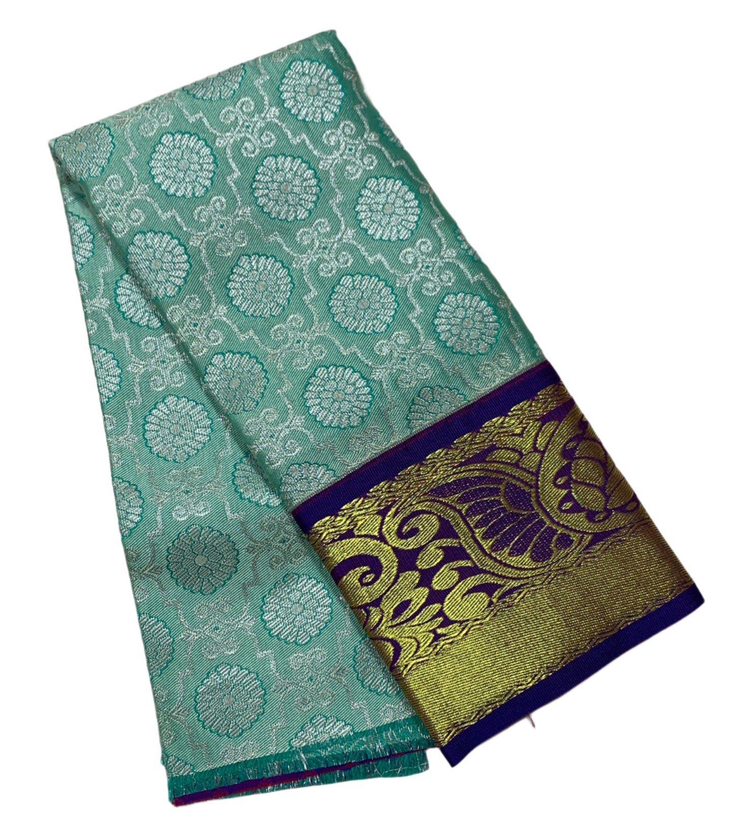 Mint Green Shade Vegan Silk Kids Pattu Pavadai with Contrast Border for Newborn to 2 Years