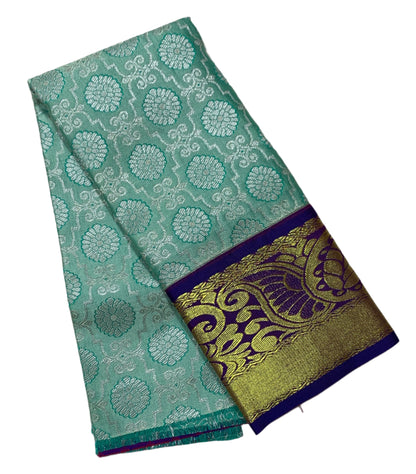 Mint Green Shade Vegan Silk Kids Pattu Pavadai with Contrast Border for Newborn to 2 Years