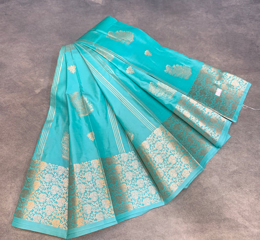 Soft Silk Casual Saree Sapphire with Sliver Zari Border
