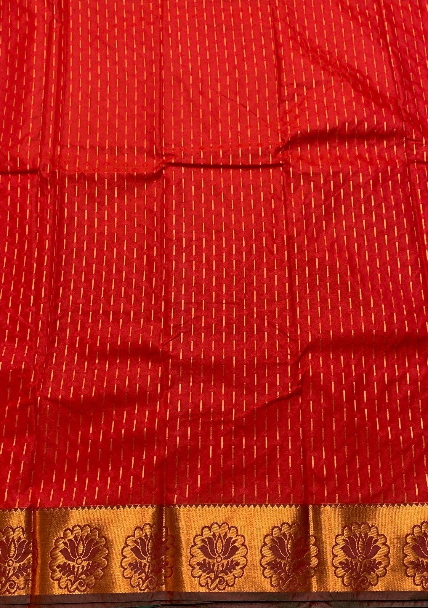 Soft Silk Casual Saree Red Colour with Copper Zari Work Border