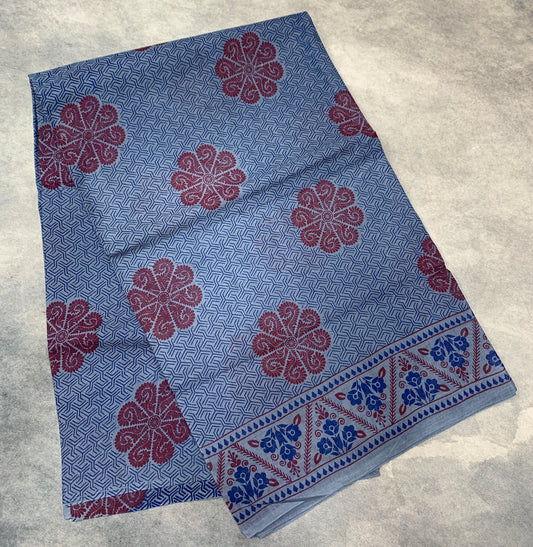 Chettinad Sungudi Cotton Gray Colour with Floral Design