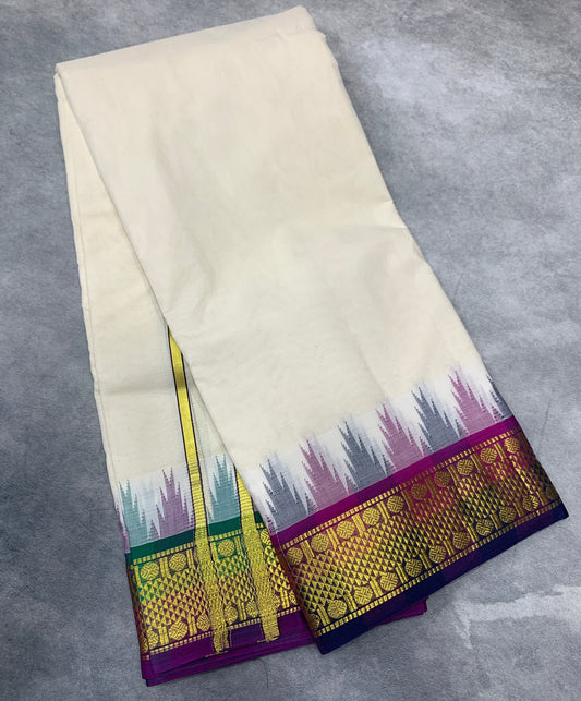 Korvai Cotton Dhoti Half White Colour