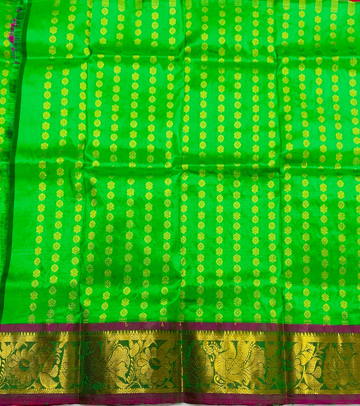 Light Green shade Pure kanchipuram Kids Pattu Pavadai with contrast border for newborn to 2 Years