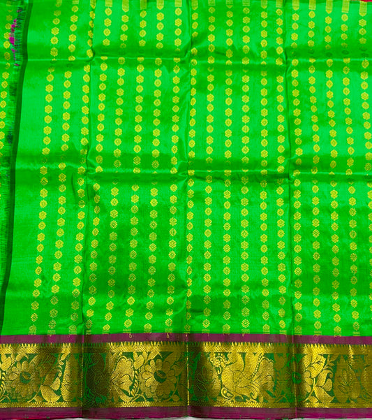 Light Green shade Pure kanchipuram Kids Pattu Pavadai with contrast border for newborn to 2 Years