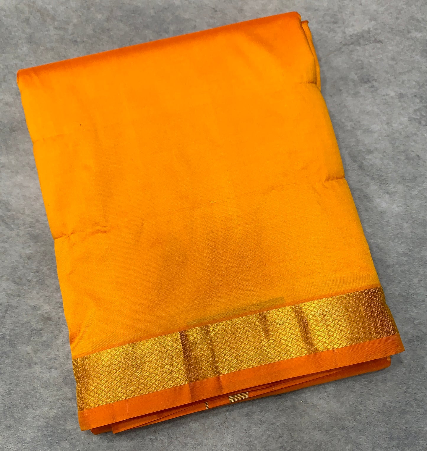 9X5 Pure Silk Dhoti Mango Yellow with Golden Zari Border