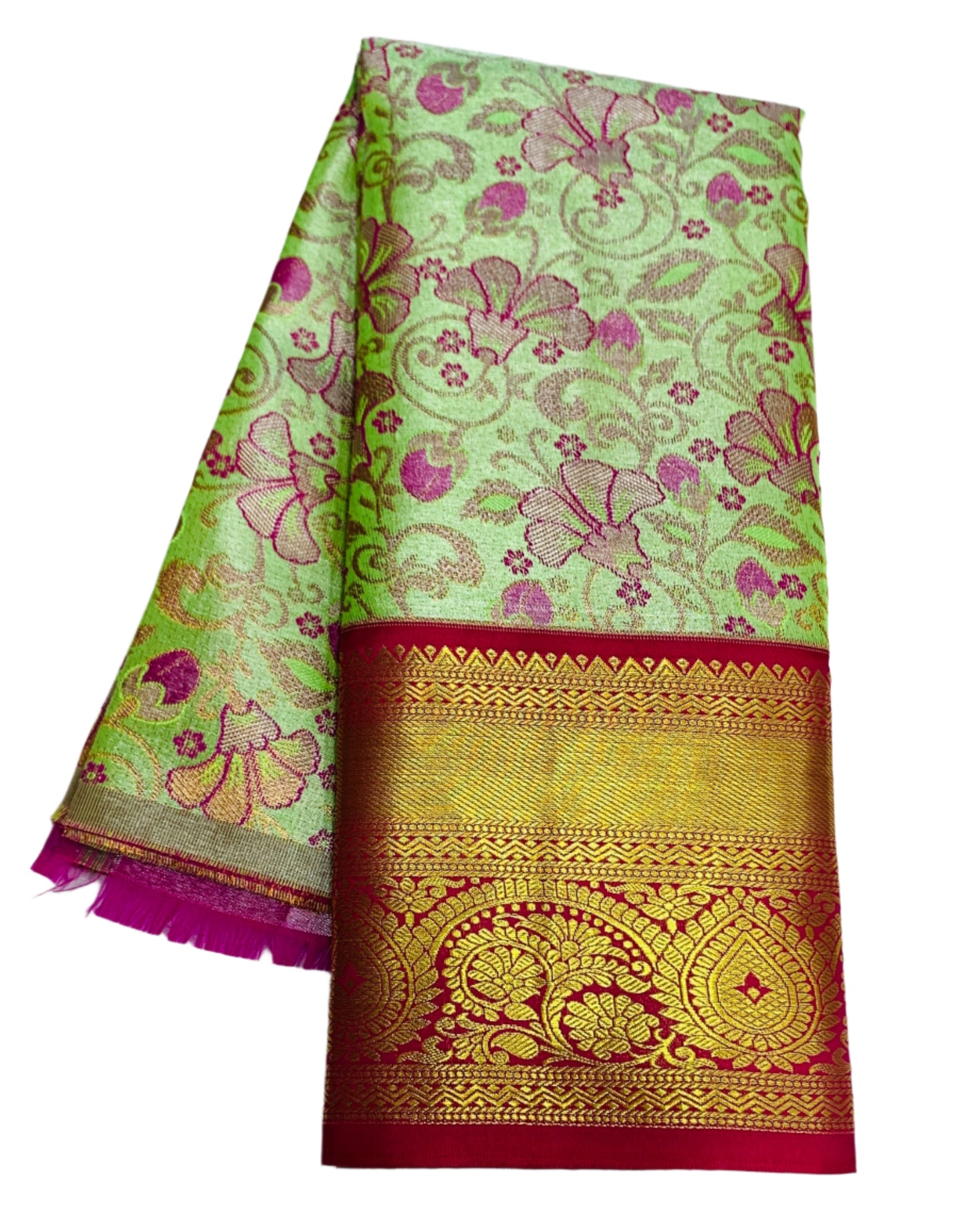 Light Apple Green Shade Vegan Silk Kids Pattu Pavadai with Contrast border for age 2 to 5